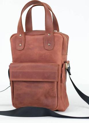 Кожаная мужская сумка арнольд, натуральная винтажная кожа цвет коричневый, оттенок коньяк