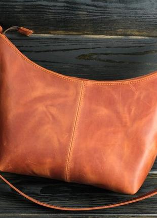 Женская кожаная сумка луна, натуральная винтажная кожа, цвет коричневый, оттенок коньяк1 фото