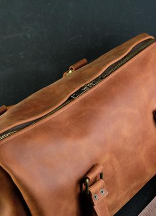 Кожаная сумка travel дизайн №80, натуральная винтажная кожа, цвет коньяк4 фото