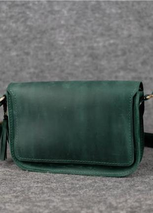 Женская кожаная сумка берти, натуральная винтажная кожа, цвет зеленый6 фото