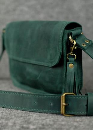 Женская кожаная сумка берти, натуральная винтажная кожа, цвет зеленый2 фото