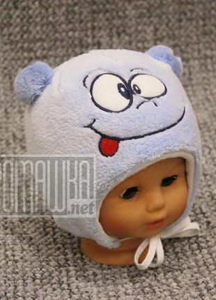 Зимова тепла термо р 44 7 8 9 міс плюшева шапочка для хлопчика новонароджених малюків зима 3211 блакитний