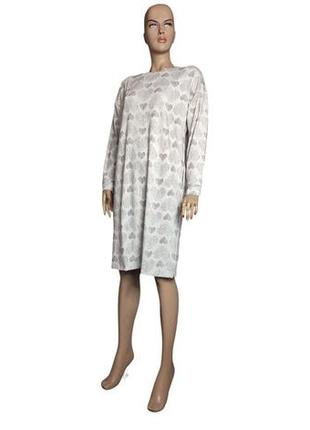 Теплая зимняя женская ночная рубашка с длинным рукавом, ночнушка хлопковая с принтом сердца роксана1 фото