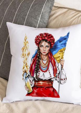 Плюшева подушка з патріотичною дівчиною українкою1 фото