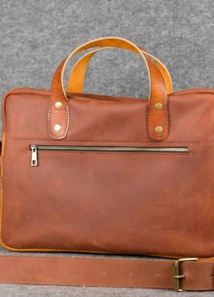 Кожаная мужская сумка филип, натуральная винтажная кожа цвет коричневый, оттенок коньяк