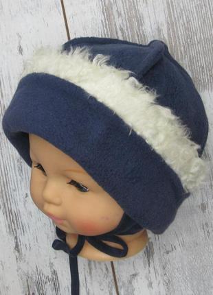 48 1-1,5 года зимняя флисовая шапка для мальчика на трикотажной подкладке с завязками 4533 синий5 фото