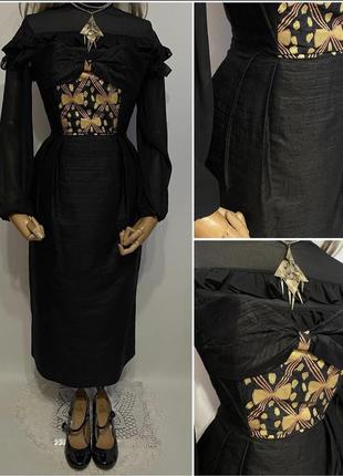 Новое винтажное patricia miller шелковое приталенное красивое черное платье сарафан из 100% шелка с разрезом готический стиль1 фото
