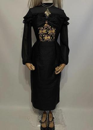 Новое винтажное patricia miller шелковое приталенное красивое черное платье сарафан из 100% шелка с разрезом готический стиль5 фото