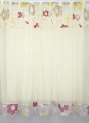 Гардина на кухню (270х170см). колір бежевий з білим