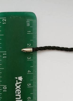 Чорный плетеный шнурок на шею с серебряными застежками4 фото