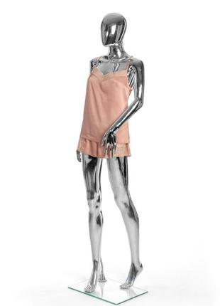 Женская пижама (шорты + майка) julia атласная персиковая с кружевами