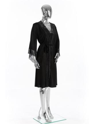 Домашній жіночий халат віскозний з мереживом leinle чорний