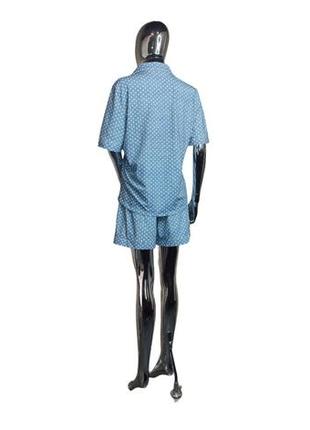 Женская пижама домашний хлопковый комплект в горошек (рубашка + шорты) роксана синий4 фото
