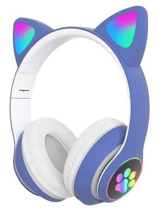 Бездротові led-навушники дитячі з вушками котика stn-28, bluetooth блакитні