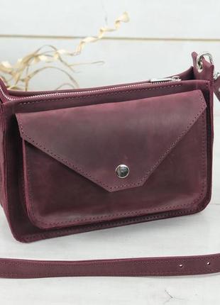 Женская кожаная сумка уголок, натуральная винтажная кожа, цвет бордо2 фото