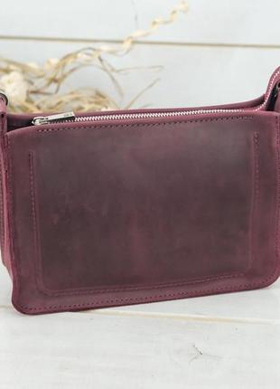 Женская кожаная сумка уголок, натуральная винтажная кожа, цвет бордо5 фото