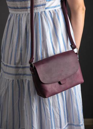 Женская кожаная сумка итальяночка, натуральная винтажная кожа, цвет бордо1 фото