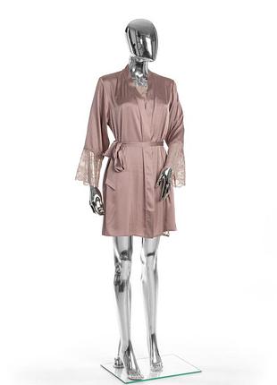 Халат жіночий пеньюар з мереживом шовк-сатиновий julia мокко