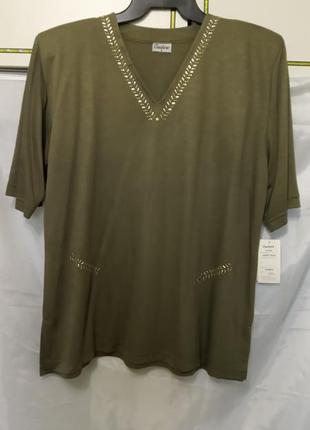Женская блуза футболка кофточка с коротким рукавом с камушками. турция