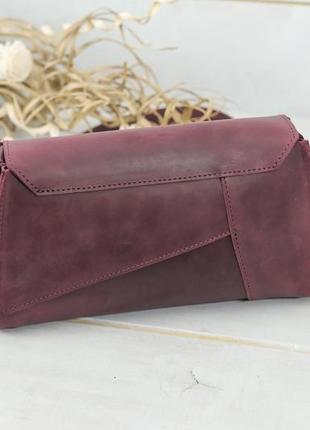 Женская кожаная сумка френки вечерняя, натуральная винтажная кожа, цвет бордо5 фото