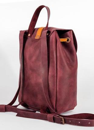 Жіночий шкіряний рюкзак київ, розмір міні, натуральна вінтажна шкіра колір бордо + бурштин4 фото
