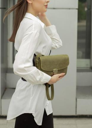 Жіноча шкіряна сумка скарлет, натуральна вінтажна шкіра, колір оливка