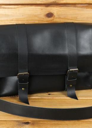 Шкіряна чоловіча сумка кемерон, натуральна шкіра італійський краст колір чорний