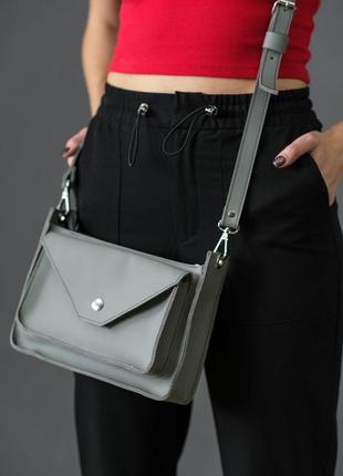 Женская кожаная сумка уголок, натуральная кожа grand, цвет серый1 фото