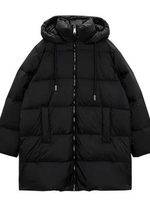 Пуховик zara бежевий молочний чорний жіночий5 фото