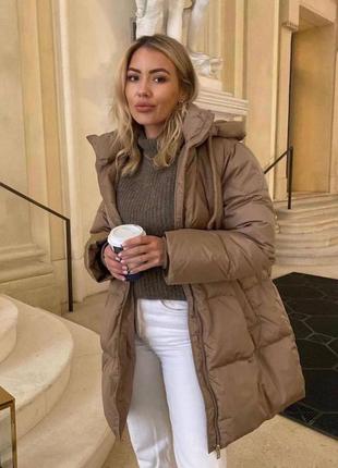 Пуховик zara бежевий молочний чорний жіночий8 фото