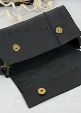 Женская кожаная сумка френки вечерняя, натуральная кожа итальянский краст, цвет черный6 фото