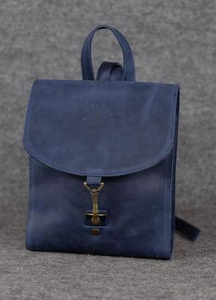 Жіночий шкіряний рюкзак венеція, розмір міні, натуральна вінтажна шкіра колір синій