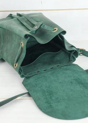 Жіночий шкіряний рюкзак на затяжках, натуральна вінтажна шкіра колір зелений5 фото