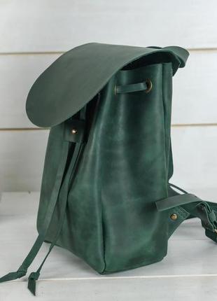 Жіночий шкіряний рюкзак на затяжках, натуральна вінтажна шкіра колір зелений3 фото