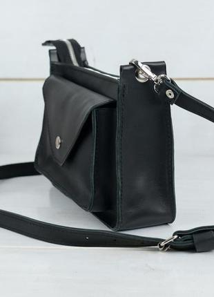 Женская кожаная сумка уголок, натуральная кожа итальянский краст, цвет черный4 фото