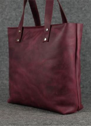Женский кожаный шоппер большой, натуральная винтажная кожа, цвет бордо