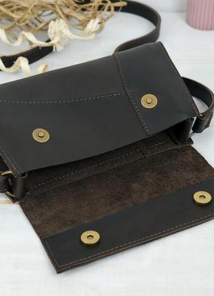Женская кожаная сумка френки вечерняя, натуральная кожа итальянский краст, цвет коричневый оттенок кофе6 фото