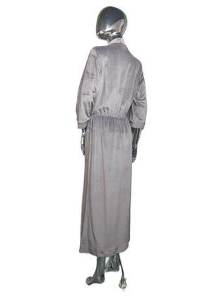 Домашній жіночий халат довгий велюровий з поясом та кишенями julia мокко4 фото