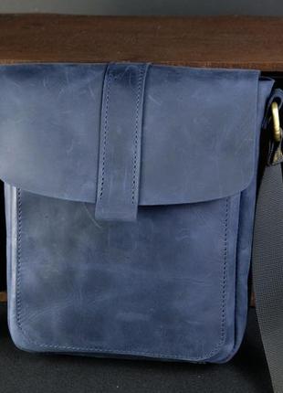 Кожаная мужская сумка уильям, натуральная винтажная кожа цвет синий