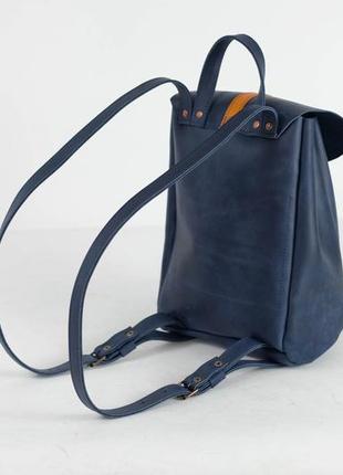 Женский кожаный рюкзак киев, размер средний, натуральная винтажная кожа цвет синий + янтарь3 фото