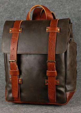 Мужской кожаный рюкзак "hankle h1" натуральная винтажная кожа, цвет коричневый оттенок шоколад + коньяк