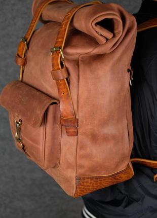 Мужской кожаный рюкзак "hankle h42" натуральная винтажная кожа, цвет коньяк + янтарь3 фото