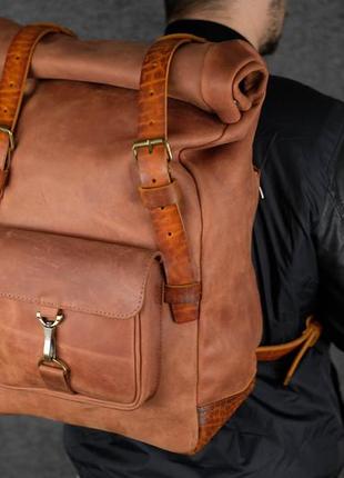 Мужской кожаный рюкзак "hankle h42" натуральная винтажная кожа, цвет коньяк + янтарь1 фото