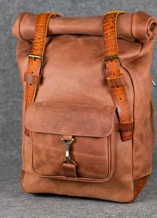 Мужской кожаный рюкзак "hankle h42" натуральная винтажная кожа, цвет коньяк + янтарь2 фото