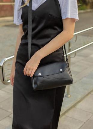 Женская кожаная сумка френки, натуральная кожа итальянский краст, цвет черный