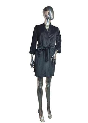 Женский домашний халат велюровый короткий с поясом julia черный1 фото