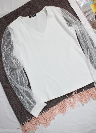 Белая блуза с кружевными рукавами 38 размер м