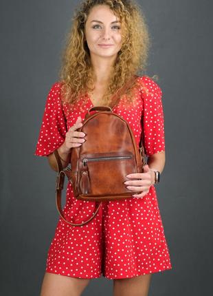 Женский кожаный рюкзак лимбо, размер мини, натуральная кожа итальянский краст цвет коричневий, оттенок вишня