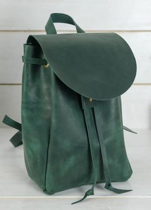 Женский кожаный рюкзак на затяжках, натуральная винтажная кожа цвет зеленый1 фото