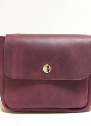 Женская кожаная сумка макарун, натуральная винтажная кожа, цвет бордо2 фото
